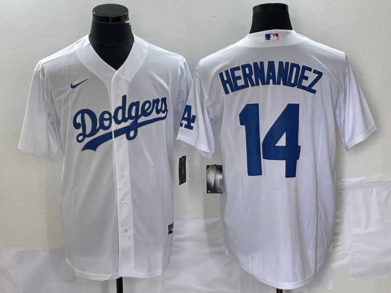 Mens Los Angeles Dodgers #14 Enrique Hernandez White Stitched Cool Base Nike Jersey